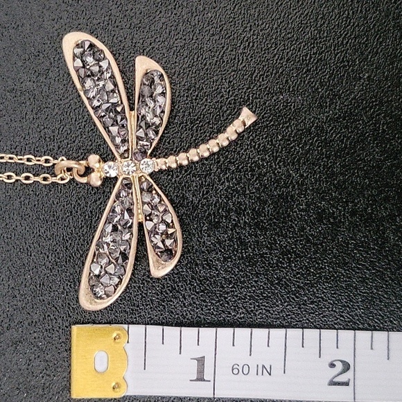 27" Long Goldtone Firefly and Stone Necklace - Picture 6 of 7